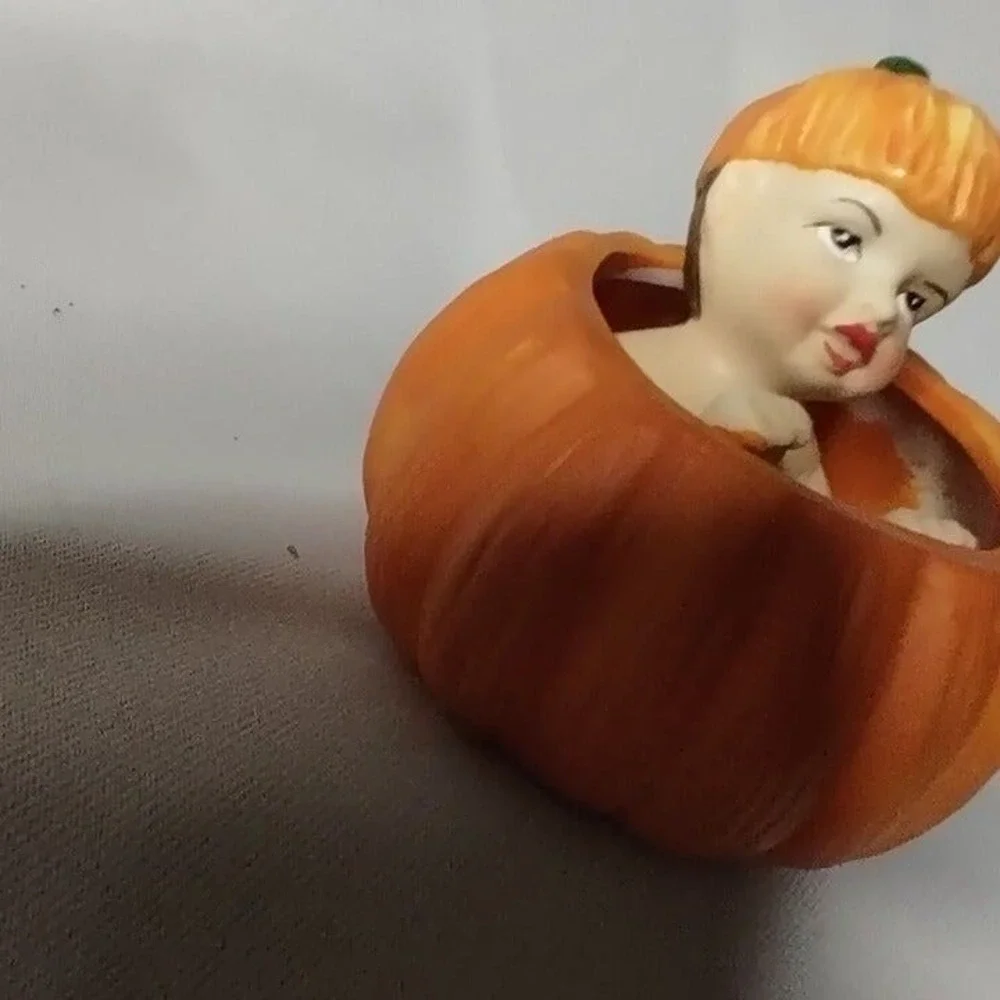 K's Collection Baby‎ in pumpkin ceramic decor Halloween 3.5 inch Vintage cute